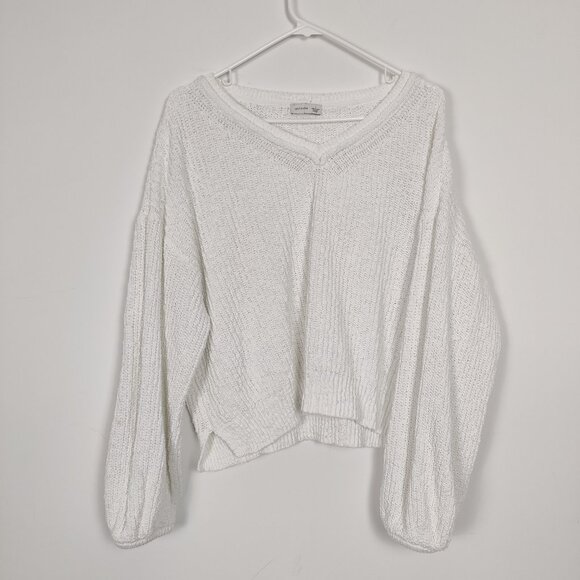 Gentle Fawn Women's Cropped Sweater Size L White Cotton Knit Oversized Stylish - Picture 1 of 10